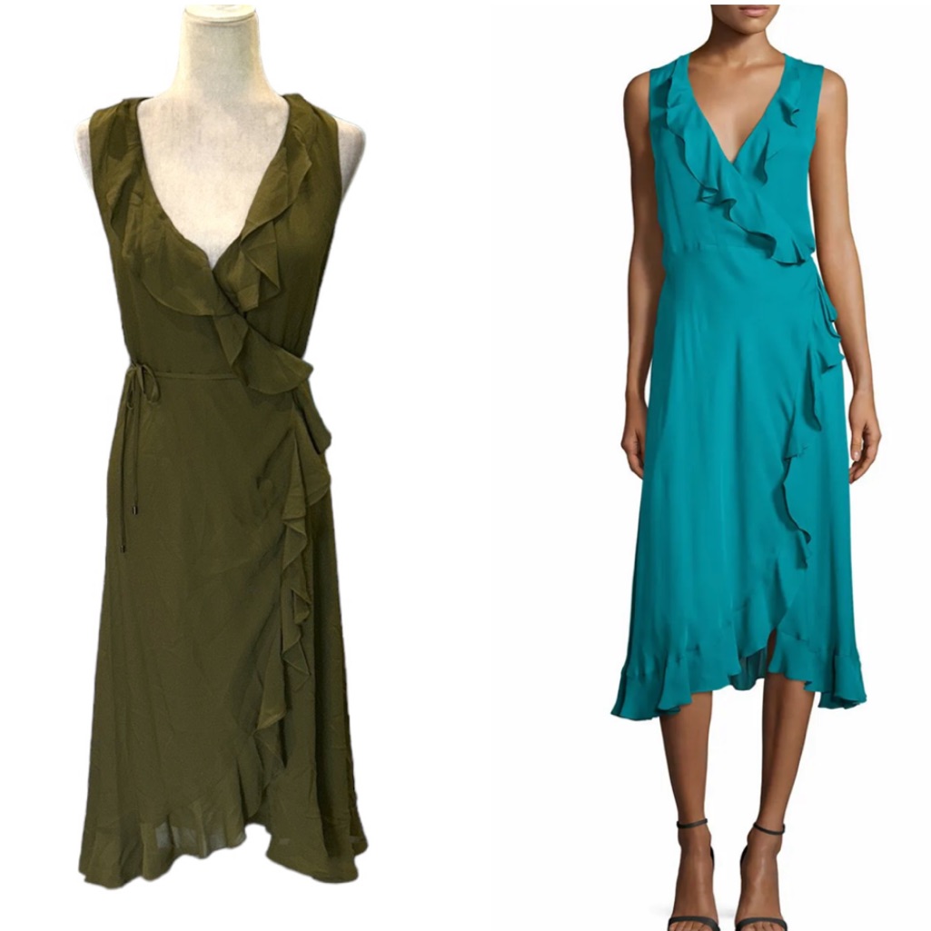 Haute Hippie Silk Chiffon Green Wrap Tie Waist Cutout Ruffle Flowy Midi Dress S